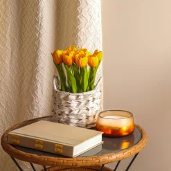 National Tree Company 10 in. Spring Orange Tulip Bouquet in White Basket