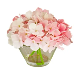 National Tree Company 8 in. Spring Pink Hydrangea Bouquet in Glass Vase