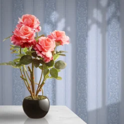 National Tree Company 17 in. Spring Pink Roses Flower Pot