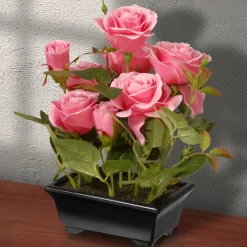 National Tree Company 10 in. Spring Pink Roses Flower Pot