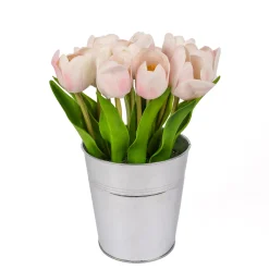 National Tree Company 9 in. Spring Pink Tulip Bouquet in Metal Pot