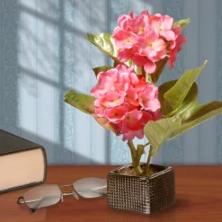National Tree Company 10 in. Spring Potted Pink Hydrangeas Flower Pot with Leafy Greens