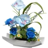 National Tree Company 15 in. Spring Potted White Orchid and Blue Roses Flower Pot with Leafy Greens