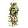 National Tree Company 26 in. Spring Teardrop Wall Hanging Decoration with Hydrangea and Tulip Blooms, Eucalyptus Leaves, Flowing Green Stems