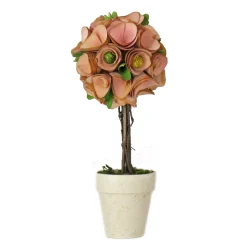 National Tree Company 12 in. Spring Topiary with Pink Floral Blooms, White Pot Base