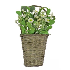 National Tree Company 18 in. Spring Wall Hanging Baske with Daisy Flowers, Berries, Leafy Greens