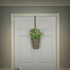 National Tree Company 18 in. Spring Wall Hanging Baske with Daisy Flowers, Berries, Leafy Greens