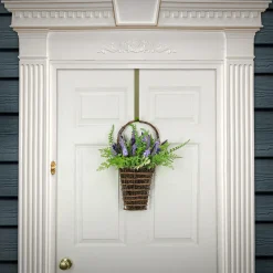 National Tree Company 20 in. Spring Wall Hanging Basket with Astilbe Flowers, Ferns, Leafy Greens