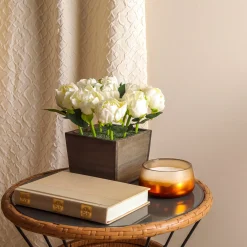 National Tree Company 10 in. Spring White Peony Flowers in Wood Box