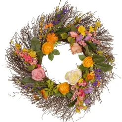National Tree Company 24 in. Spring Wildflower Wreath with Flower Blooms, Berry Clusters, Leaves