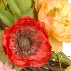 National Tree Company 22 in. Spring Wreath with Assorted Flowers, Fern Fronds, and Leafy Greens
