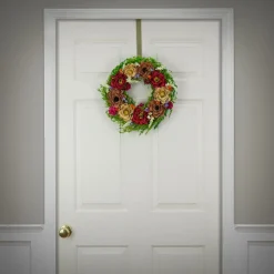 National Tree Company 17 in. Spring Wreath with Assorted Spring Flower Blooms, Seed Pods, Flowing Green Stems