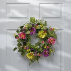 National Tree Company 22 in. Spring Wreath with Dasiy Blooms, Leafy Greens