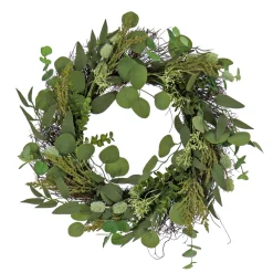 National Tree Company 22 in. Spring Wreath with Eucalyptus Leaves, Baby's Breath, Flowing Green Stems