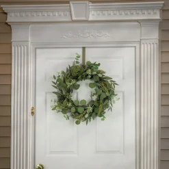 National Tree Company 22 in. Spring Wreath with Eucalyptus Leaves, Baby's Breath, Flowing Green Stems