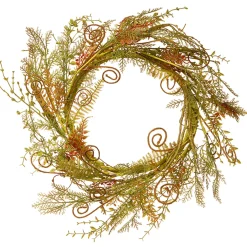 National Tree Company 22 in. Spring Wreath with Fern Fronds, Curled Branch Sprigs, Flowing Green Stems?