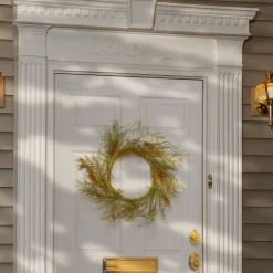 National Tree Company 22 in. Spring Wreath with Fern Fronds, Curled Branch Sprigs, Flowing Green Stems?