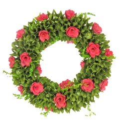 National Tree Company 18 in. Spring Wreath with Green Assorted Flower Blooms, Seed Pods, Flowing Green Stems