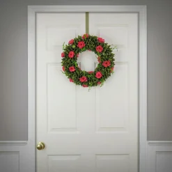 National Tree Company 18 in. Spring Wreath with Green Assorted Flower Blooms, Seed Pods, Flowing Green Stems