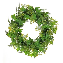 National Tree Company 24 in. Spring Wreath with Ivy, Fern Leaves, Seed Pods, and Flowing Green Stems