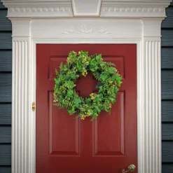 National Tree Company 24 in. Spring Wreath with Ivy, Fern Leaves, Seed Pods, and Flowing Green Stems