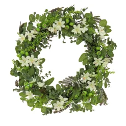 National Tree Company 24 in. Spring Wreath with Mixed Flower Blooms and Flowing Green Stems