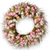 National Tree Company 21 in. Spring Wreath with Pink and White Tulips, Flowing Green Stems