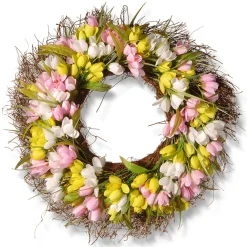 National Tree Company 21 in. Spring Wreath with Pink, Yellow and White Tulips