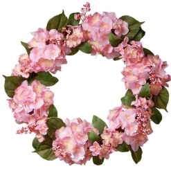 National Tree Company 24 in. Spring Wreath with Pink Hydrangea Blooms, Berry Clusters, Leafy Greens