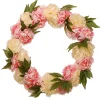 National Tree Company 24 in. Spring Wreath with Pink and White Peony Blooms, Leafy Greens