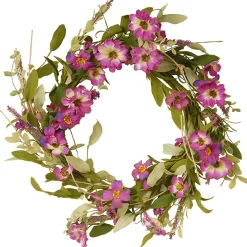 National Tree Company 20 in. Spring Wreath with Purple Daisy Blooms, Lavender Flowers, and Leafy Greens