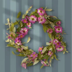 National Tree Company 20 in. Spring Wreath with Purple Daisy Blooms, Lavender Flowers, and Leafy Greens