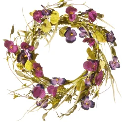 National Tree Company 22 in. Spring Wreath with Purple Pansy and Poppy Flowers, Seed Pods, Leafy Greens