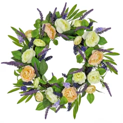 National Tree Company 24 in. Spring Wreath with Ranunculus and Astilbe Flower Blooms