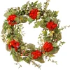 National Tree Company 32 in. Spring Wreath with Red Flower Blooms, Flowing Green Stems