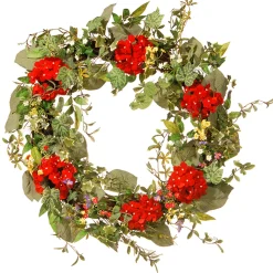 National Tree Company 32 in. Spring Wreath with Red Flower Blooms, Flowing Green Stems