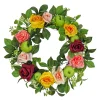 National Tree Company 22 in. Spring Wreath with Rose and Peony Blooms, Apples, Leafy Greens