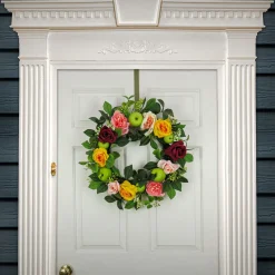 National Tree Company 22 in. Spring Wreath with Rose and Peony Blooms, Apples, Leafy Greens