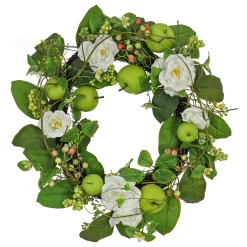 National Tree Company 24 in. Spring Wreath with Rose Blooms, Apples, Leafy Greens