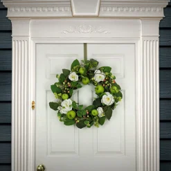 National Tree Company 24 in. Spring Wreath with Rose Blooms, Apples, Leafy Greens