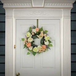 National Tree Company 24 in. Spring Wreath with Rose and Peony Flower Blooms, Leafy Greens