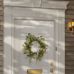 National Tree Company 20 in. Spring Wreath with White and Purple Mixed Flower Blooms, Flowing Green Stems, Seed Pods