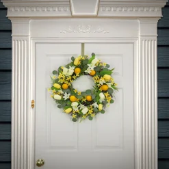 National Tree Company 22 in. Spring Wreath with Yellow Tulip Blooms, Lemons, and Forsythia Flower Blossoms