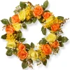 National Tree Company 20 in. Spring Wreath with Yellow and Orange Rose Blooms, Seed Pods, Berry Clusters, Leafy Greens