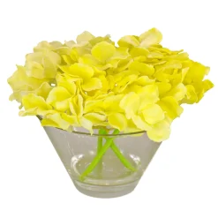National Tree Company 8 in. Spring Yellow Hydrangea Bouquet in Glass Vase