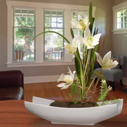 National Tree Company 11 in. Spring Yellow Orchids Flower Potted in a White Base