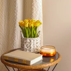 National Tree Company 10 in. Spring Yellow Tulip Bouquet in White Basket