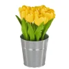 National Tree Company 9 in. Spring Yellow Tulip Bouquet in Metal Pot