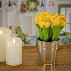 National Tree Company 9 in. Spring Yellow Tulip Bouquet in Metal Pot