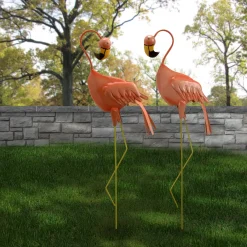 National Tree Company 33 in. Standing Peach Flamingo Metal Lawn Decoration
